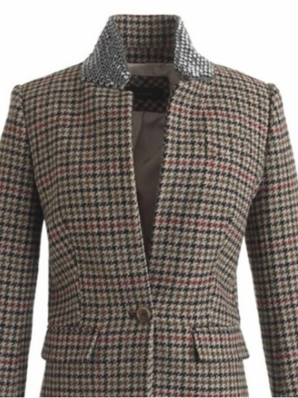 J. Crew Plaid houndstooth Tailored Blazer with Jeweled Collar - Picture 3 of 10
